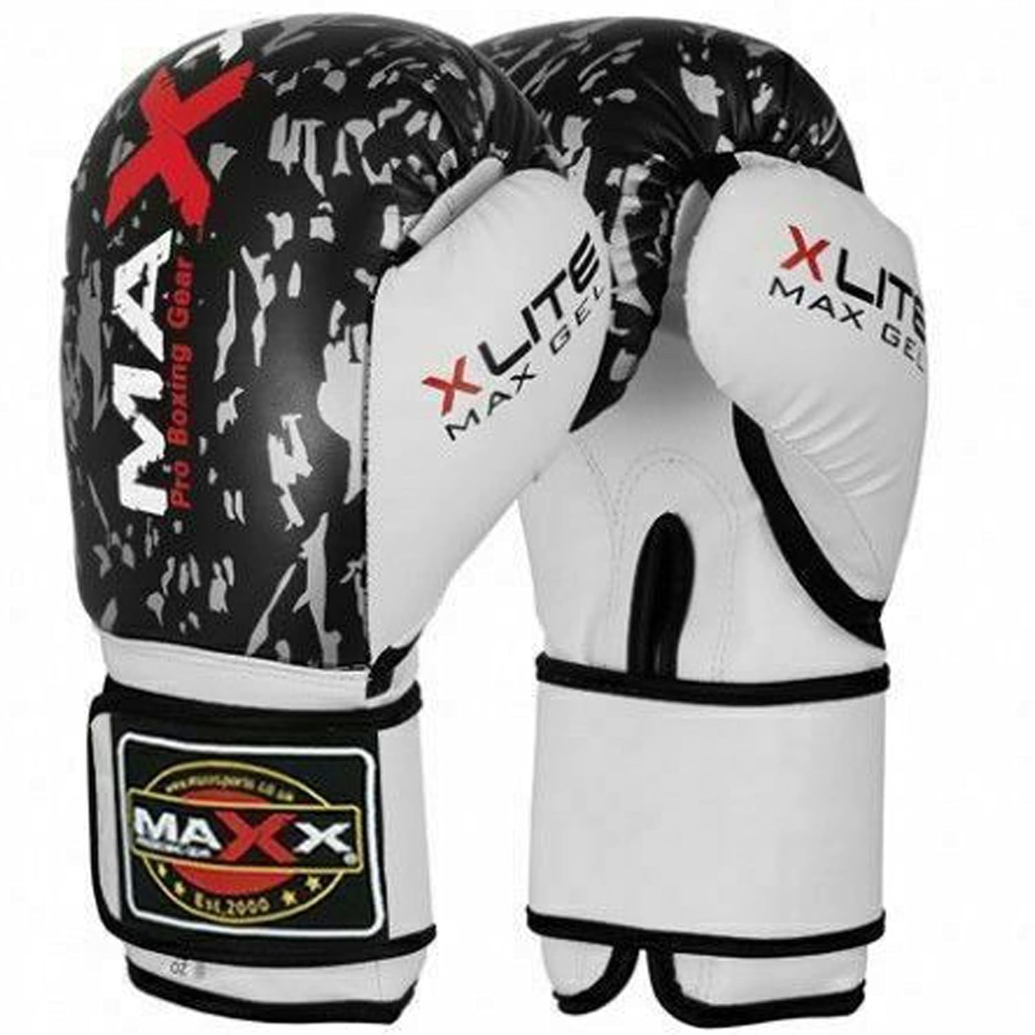 MAXX Leather Boxing Gloves Men Women Adult Sizes With Adjustable Strap Best for Boxings Mma Training Equipment Punchbag Martial Arts (16OZ, Black Silver)