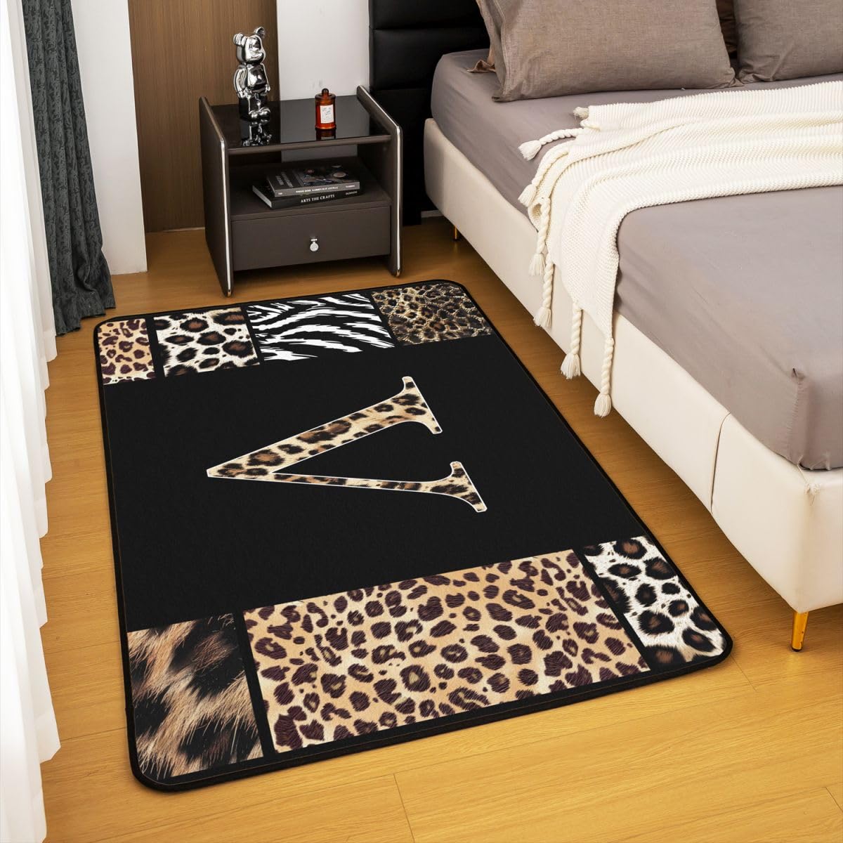 Dywan do salonu, motyw Leopard V, 100 x 150 cm, patchwork, gepard, zebra, do sypialni, dla dzieci, nastolatków, afrykańskie dzikie zwierzęta, mata do wnętrz, dekoracja domu