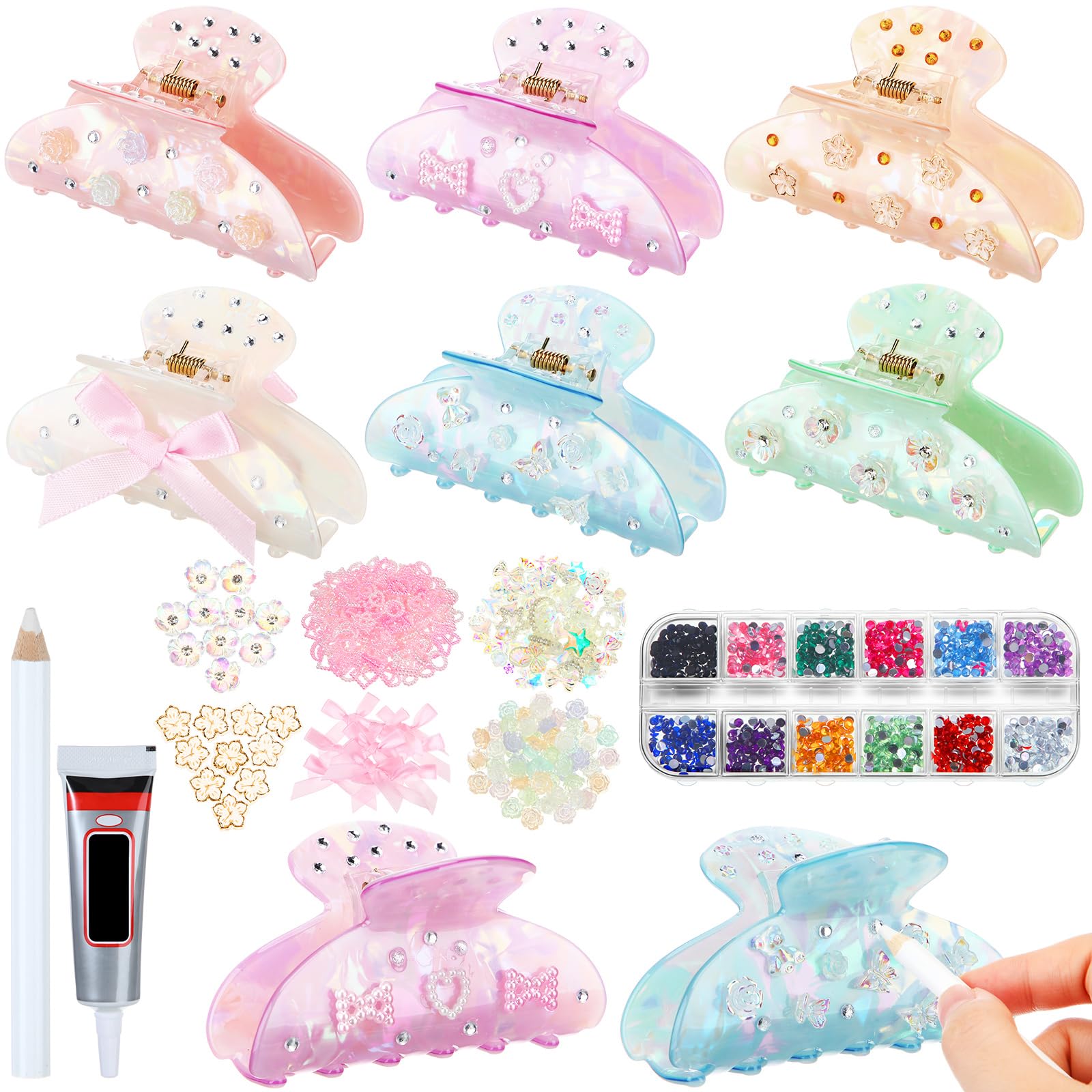 Photo 1 of ***** 5 CLAW CLIPS ONLY MISSING ACCESSORY PIECES *****Suncalla 6 Set DIY Hair Claw Clips Kit Acrylic Claw Clip with Resin Rhinestones Pearls Hair Clips with Strong Hold Non-slip Banana Barrettes for Women Party Crafting Night DIY(Classic)