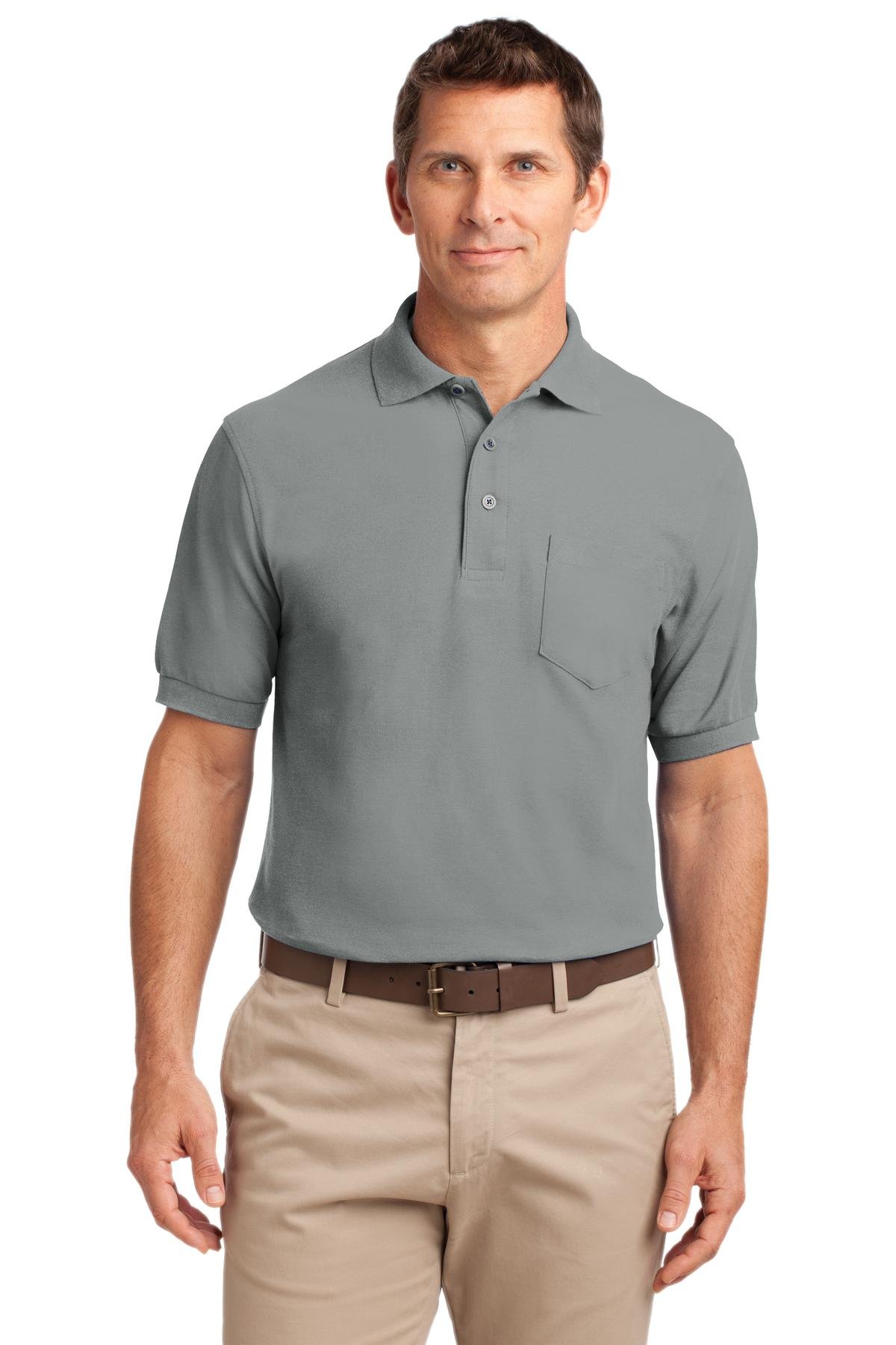 Port Authority Silk Touch Polo with Pocket, Cool Grey, Large