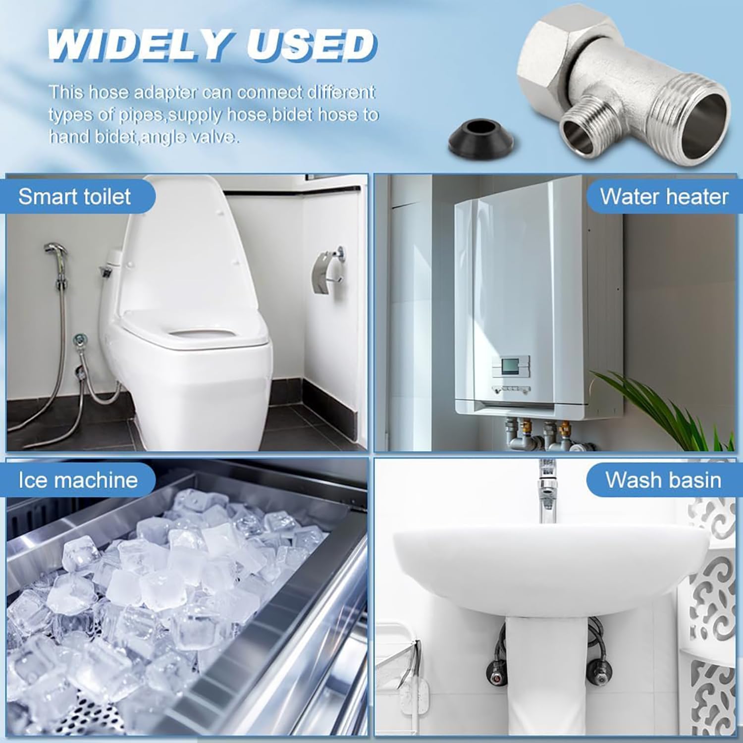 Copper 3 Way Shower Diverter Valve 7/8 x 7/8 x 3/8 inch Bidet T Adapter Faucet Splitter Water Heater Hose Fitting