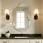 Irregular Wall Mirror, Asymmetrical Wall Mirror Decorative Wavy Mirror | 22"x36" Abstract Shape Curvy Mirror, Antique-Bronze,for Living Room Bathroom Bedroom Entryway
