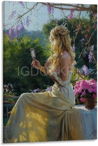 Vicente Romero Redondo, artista español, modernismo, elegante, niña, pintura artística (1) póster en lienzo para decoración de pared, pinturas para