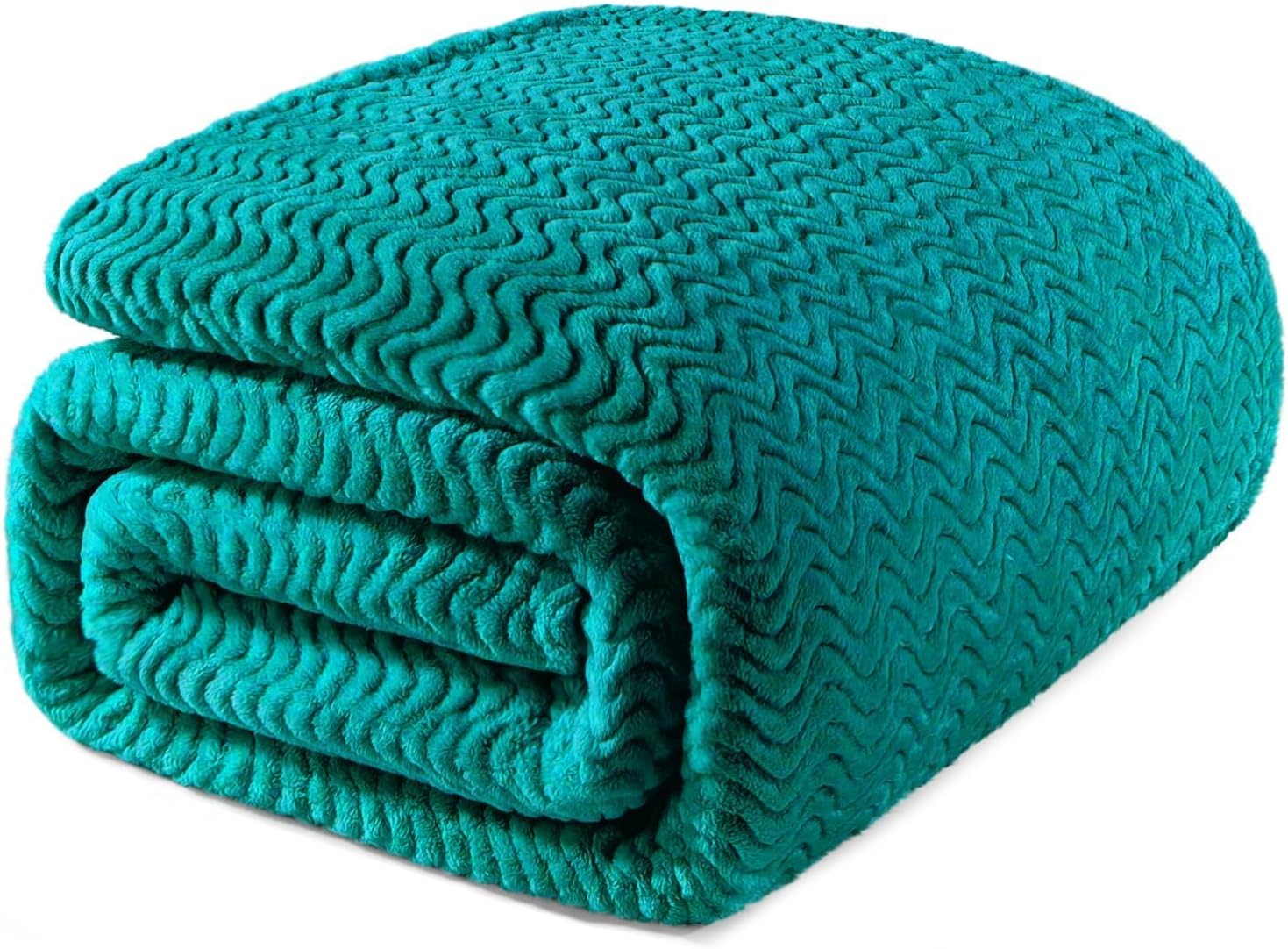 Exclusivo Mezcla Queen Blanket for Bed, Cozy Lightweight Fleece Blankets for All Season, Decorative Giftable Fuzzy Plush Wave Textured Suitable for Women, Men, Teal, 90x90 Inches