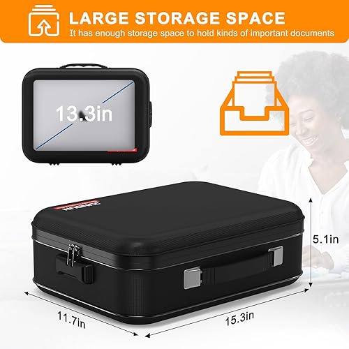 Miniatura 6 de JUNDUN Caja de documentos ignífuga, estuche rígido organizador de documentos ignífugo con cerradura, caja de almacenamiento portátil ignífuga para