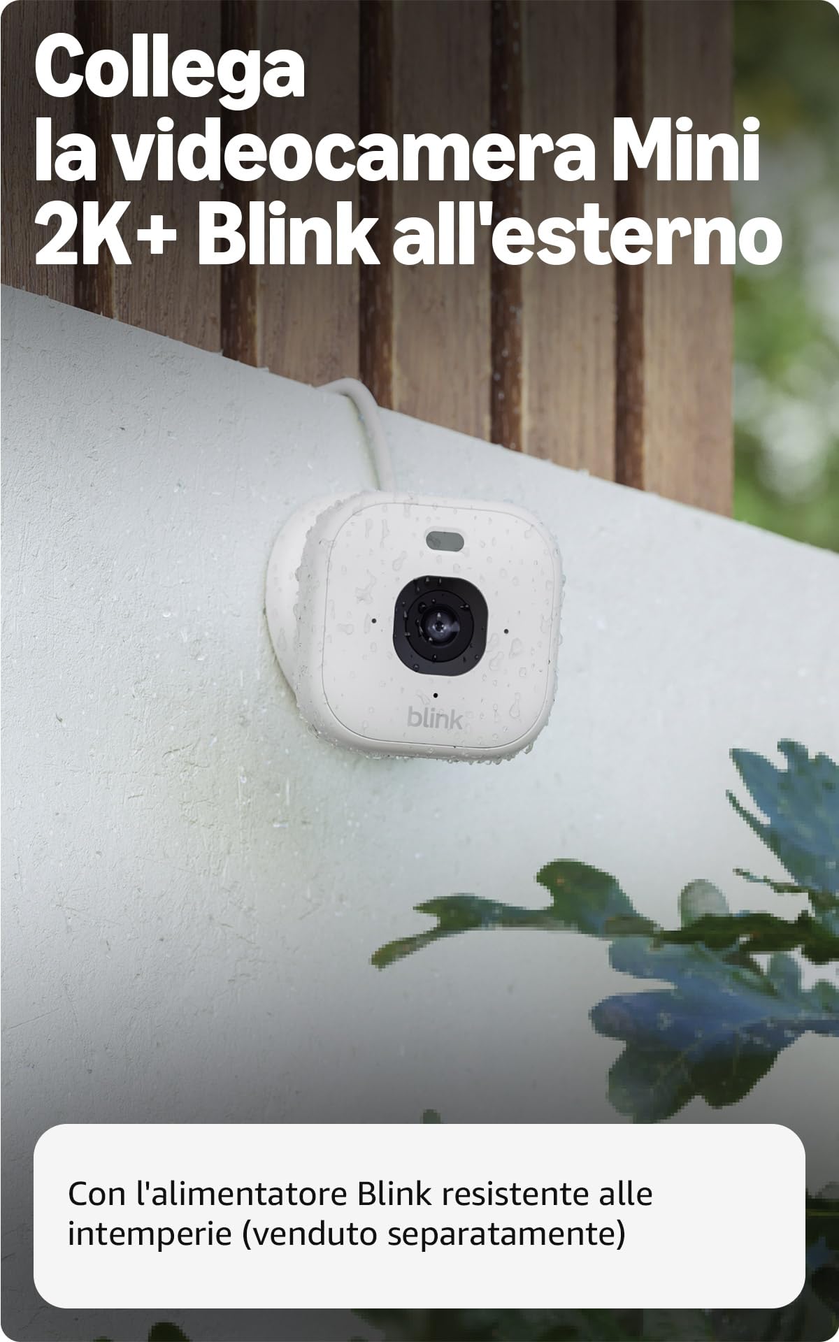Videocamera Mini 2K+ Blink (ultimo modello) | Videocamera di sicurezza domestica con alimentatore plug-in, risoluzione video 2K, zoom 4x, visione notturna a colori | 2 videocamere – Bianche
