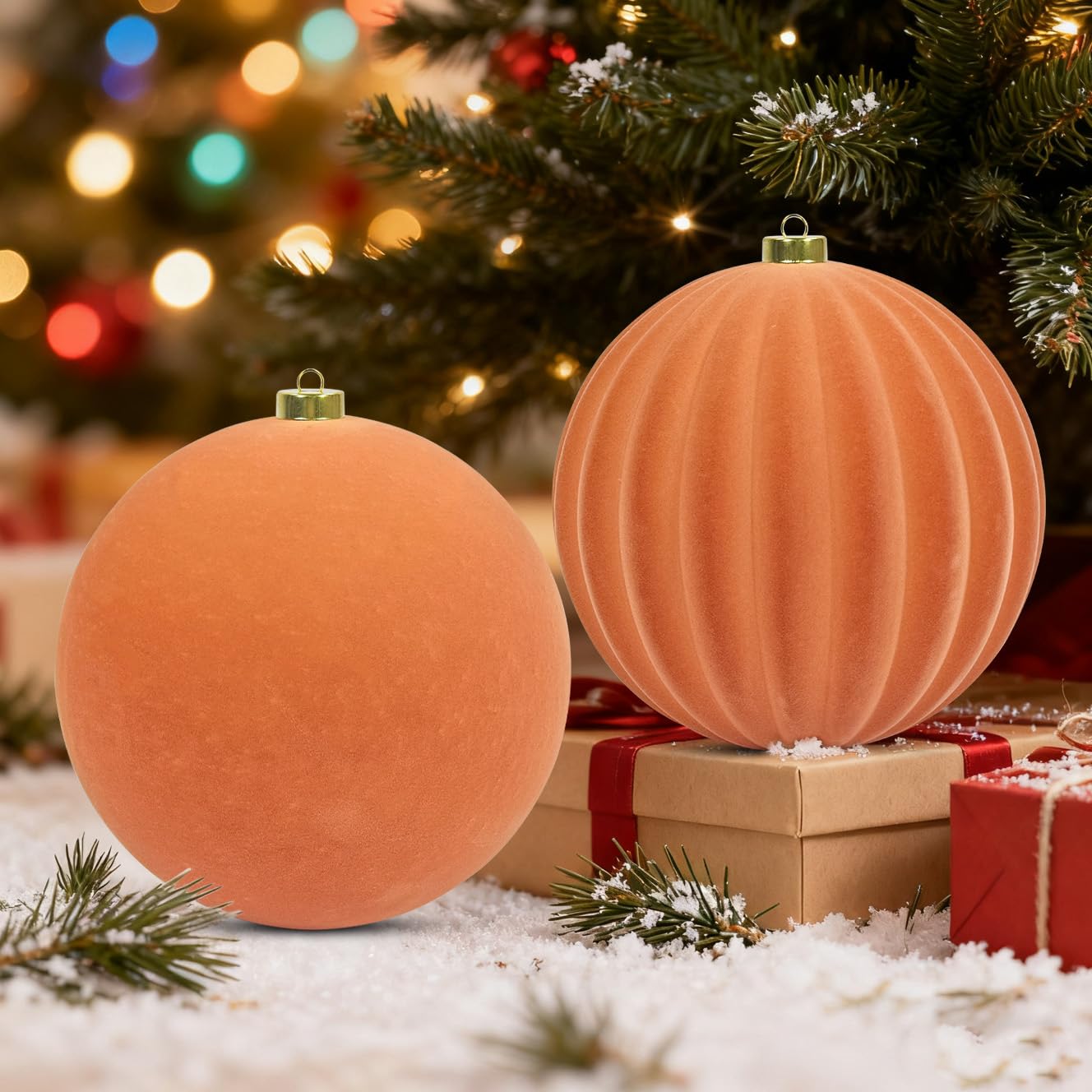 LANGXUN Lot de 2 boules de Noël en velours incassables à suspendre pour sapin de Noël, fête de mariage, décoration d'intérieur (or rose)