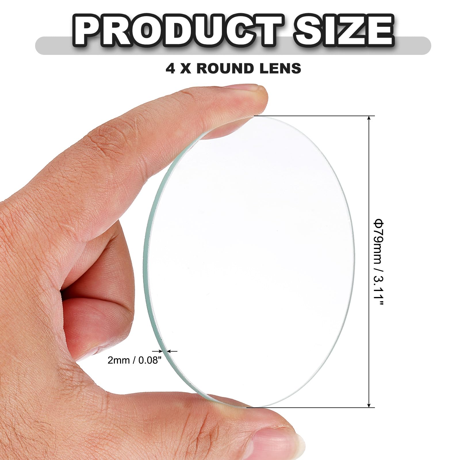 PATIKIL 3.11" Dia LED Lens, 4 Pcs Polished Edge Flashlight Replacement Parts Glass Lens for Light Source Lens Replacement Transparent - Image 2