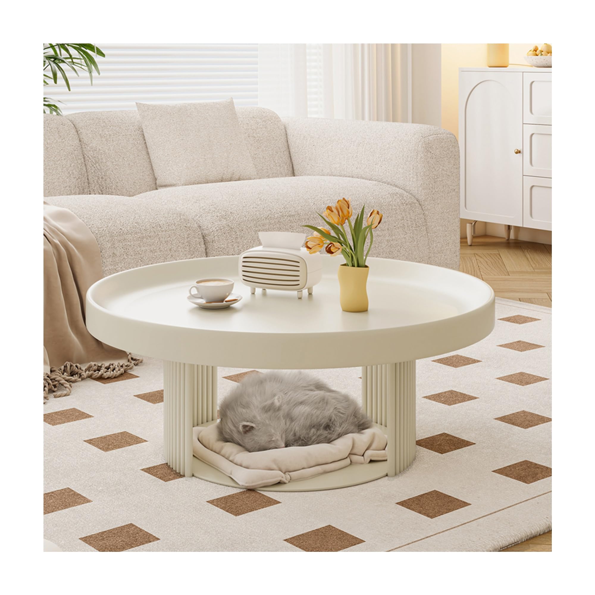 Stolik kawowy do małych pomieszczeń, okrągły, czarny design, idealny do salonu lub patio