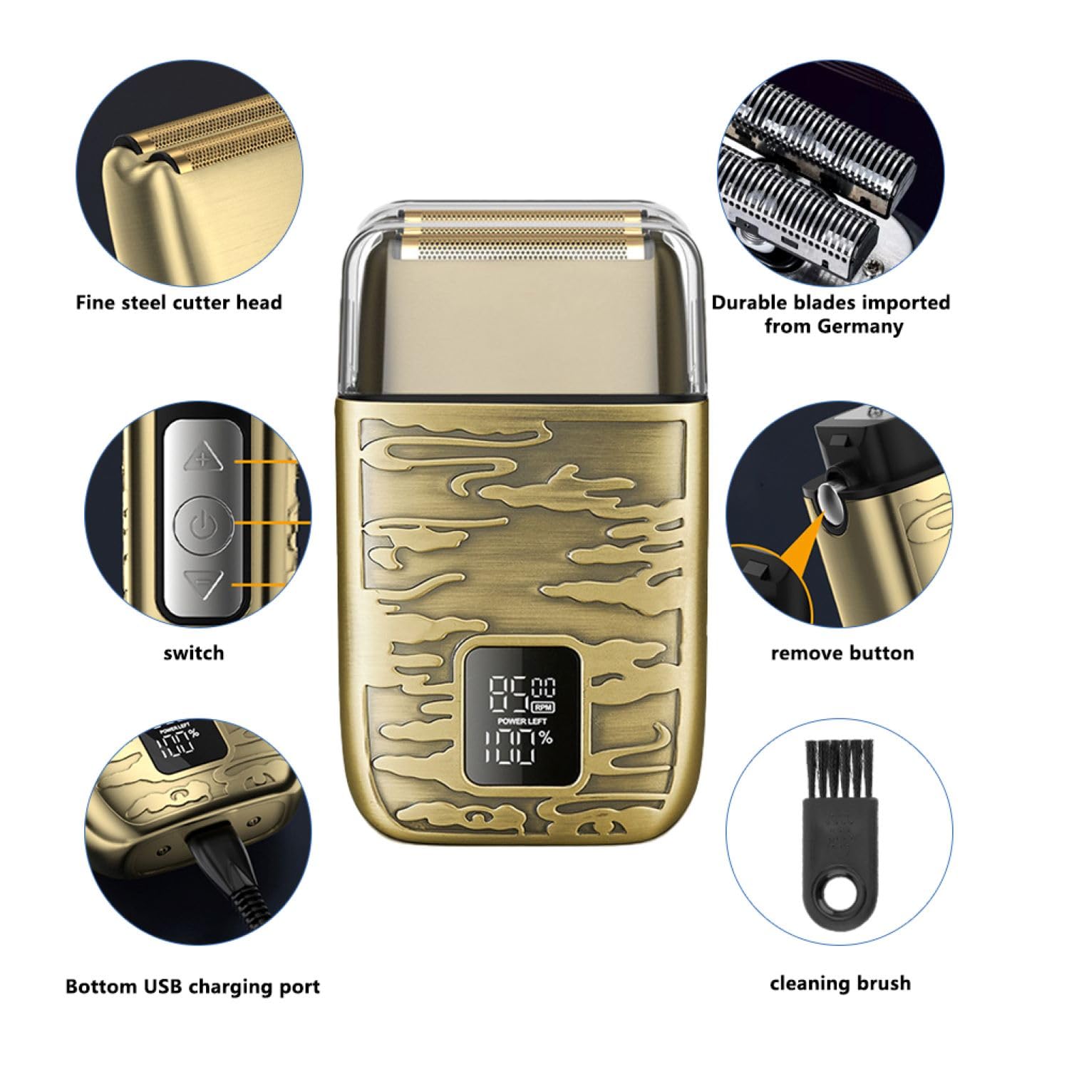 WAIKIL Electric Razor for Men - Precision Foil and Bald Shaver with Close Cutting Head,Beard Trimmer,3 Adjustable Speeds,Gift for him