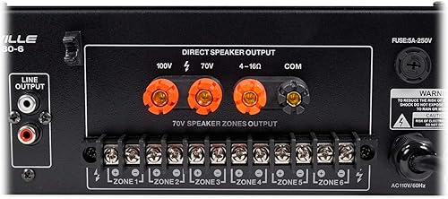 Miniatura 4 de Rockville RCS180-6 180W 6-Zona 70v Amplificador Comercial, Bluetooth, USB/SD/RCA, Mic, Entradas ópticas, FM, para Restaurantes/Oficinas