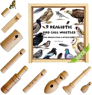 ZDH 9-Piece Wooden Bird Call Set – Handcrafted Bird-Call in Acrylic Wooden Box for Birdwatchers, Nature Lovers, Outdoor Exploration & Education All