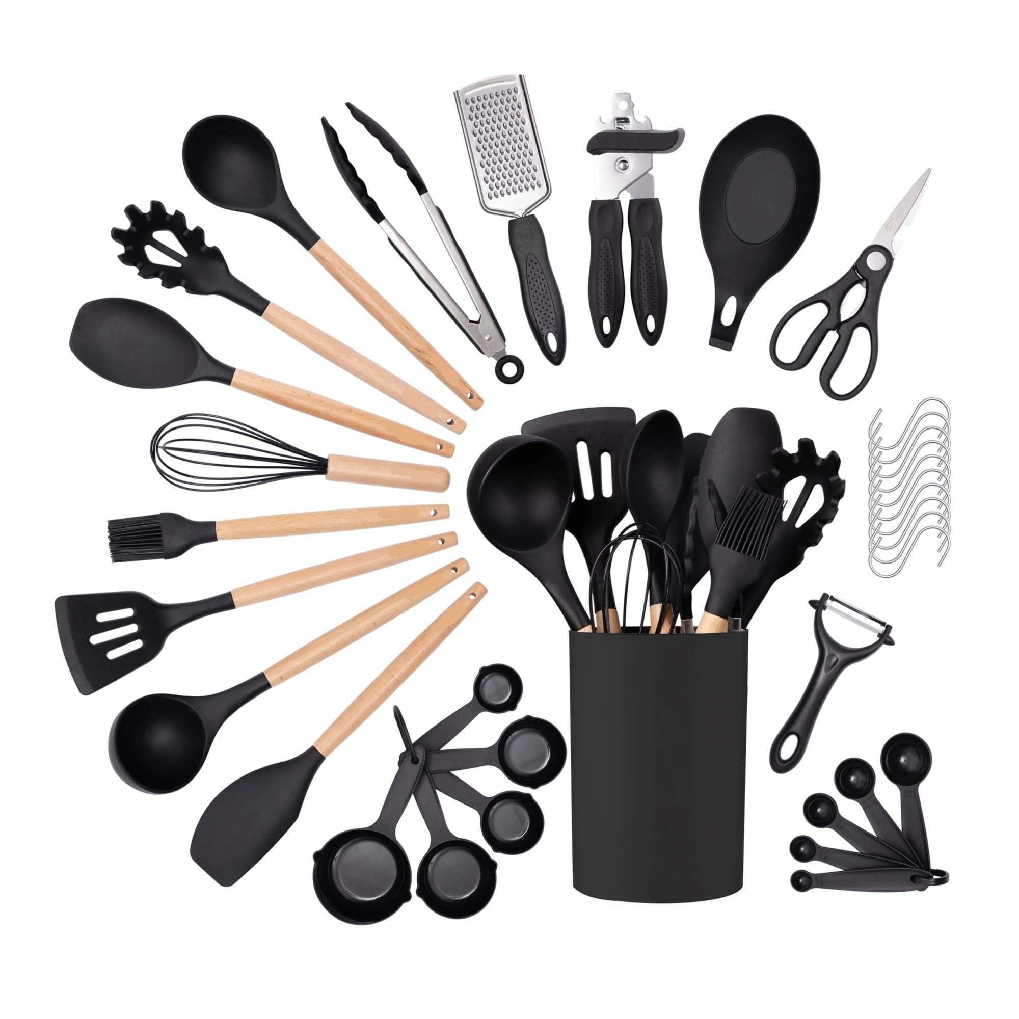 35-teiliges Küchenutensilien-Set, Silikon-Spatel-Set, Spatel, Löffel, Pinsel, Schneebesen, Kochutensilien-Set, Antihaft-Spatel-Set for die Küche Für Braten(Black)