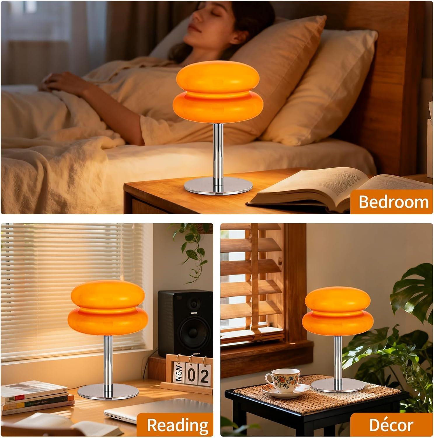 Zerodis Bonito Huevo de Vidrio -Lámpara de Mesa de Altura de la Lámpara de Escritorio USB Luz Suave para Niñas Energía -eficiente (ORANGE)