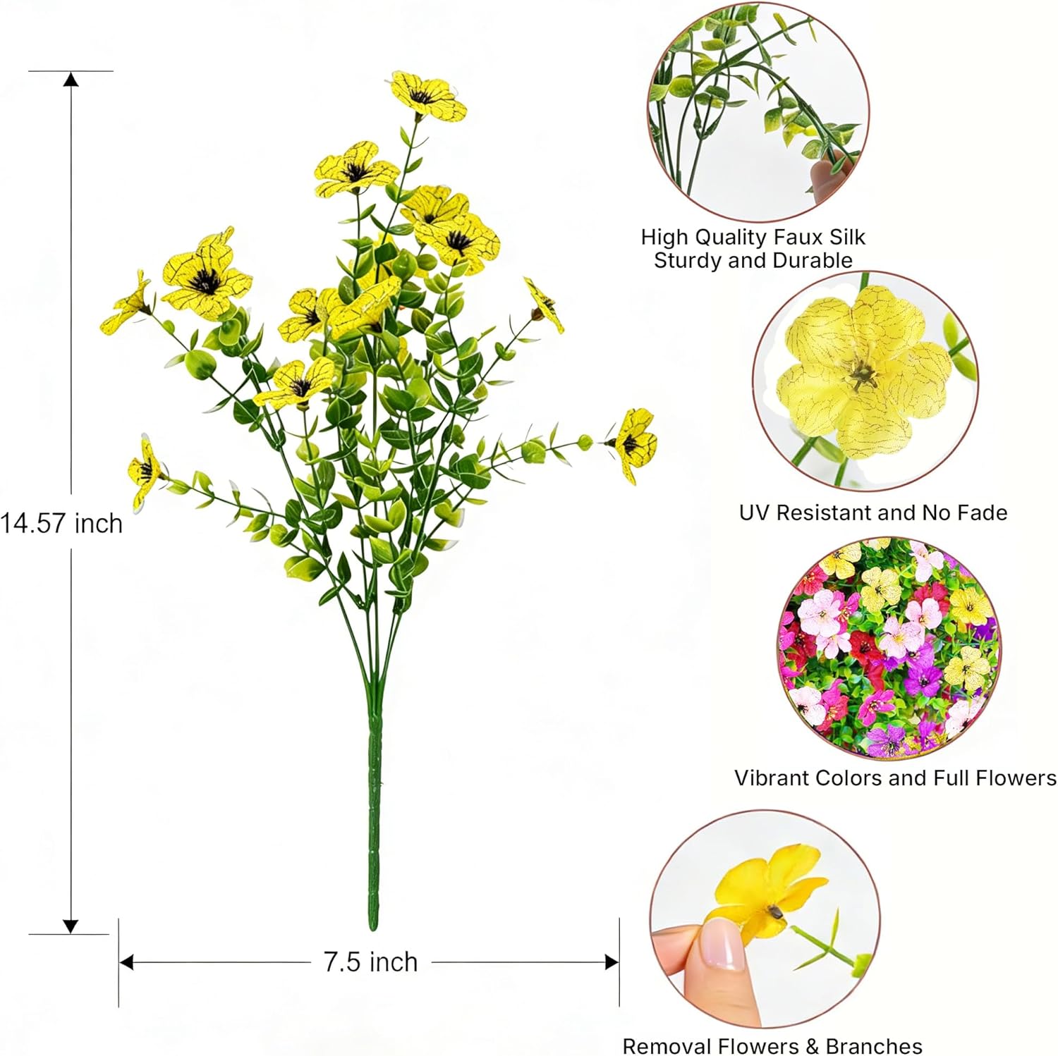Artificial Flowers for Outdoor,UV Resistant Faux Silk Plastic Flowers, Realistic Fake Plants for Indoor Decor, Spring Summer Garden Porch Yard Window Boxes, Home (4 Mixed Colors)