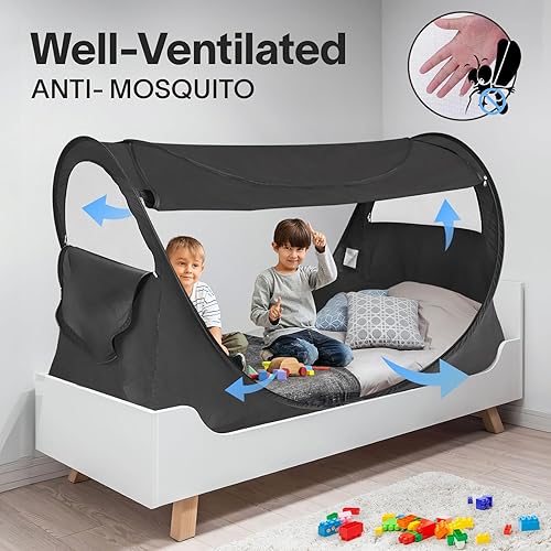 Miniatura 3 de Alvantor Tienda de campaña para cama de tamaño matrimonial, toldo de cama desplegable de fácil instalación, opaca y de malla transpirable, tienda de