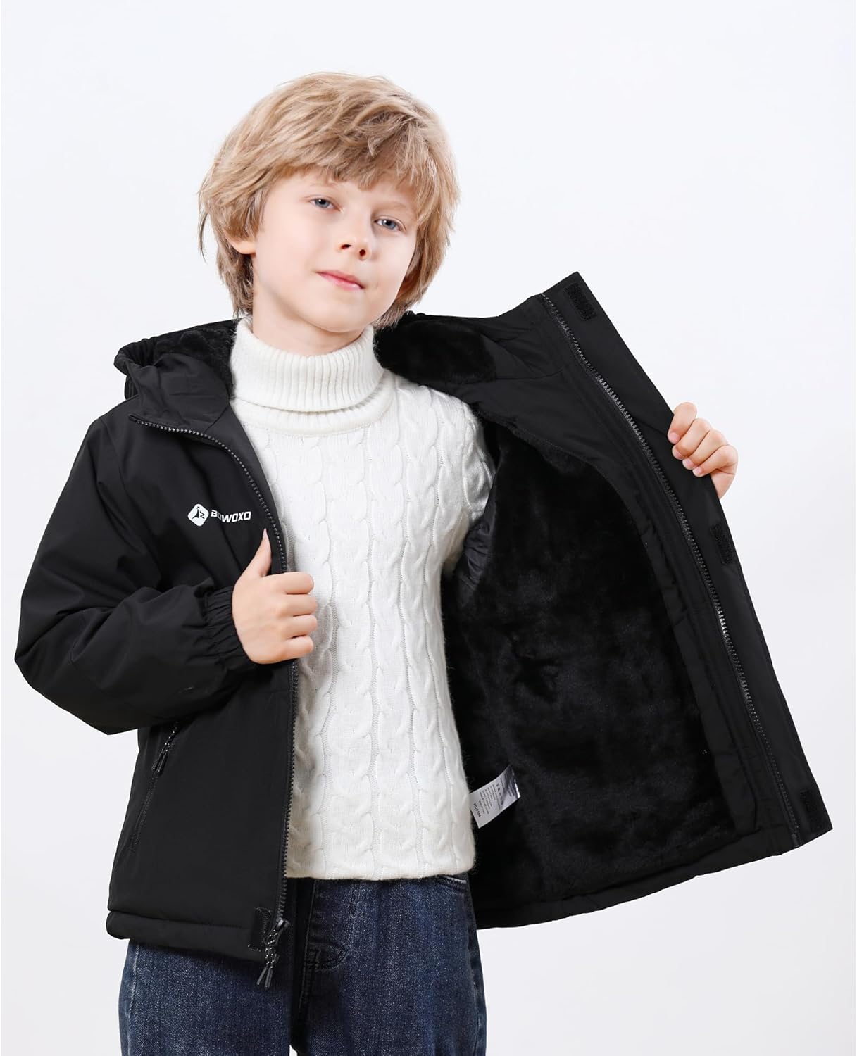 Boys' Waterproof skiing Jacket - Winter Fleece Lined Snowboarding Coat with Hood, Windproof Thermal Outer Shell for Kids - Image 4