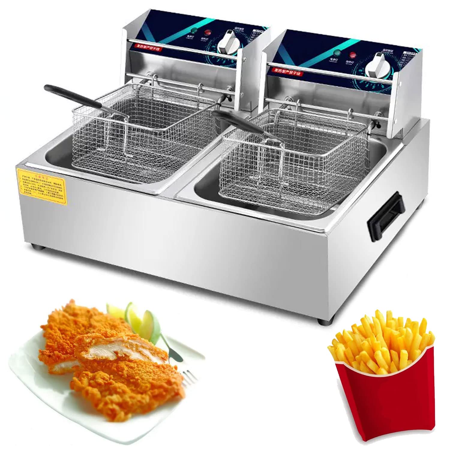 Friggitrice elettrica da banco da 20 Litri, cestello in Acciaio Inox, friggitrice da banco con Coperchio, impostazione della Temperatura Regolabile e indicatore Luminoso con coperc
