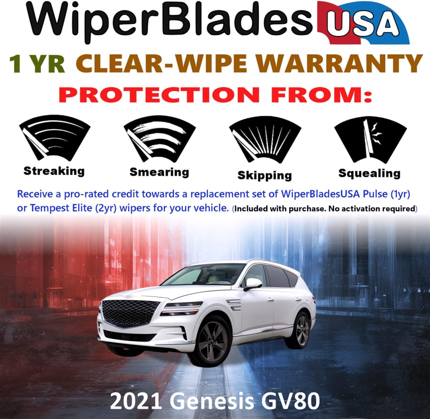 Wiper Blades for 2021 Genesis GV80 Wipers w/1yr Warranty (Set of 3) w/Rear Wiper