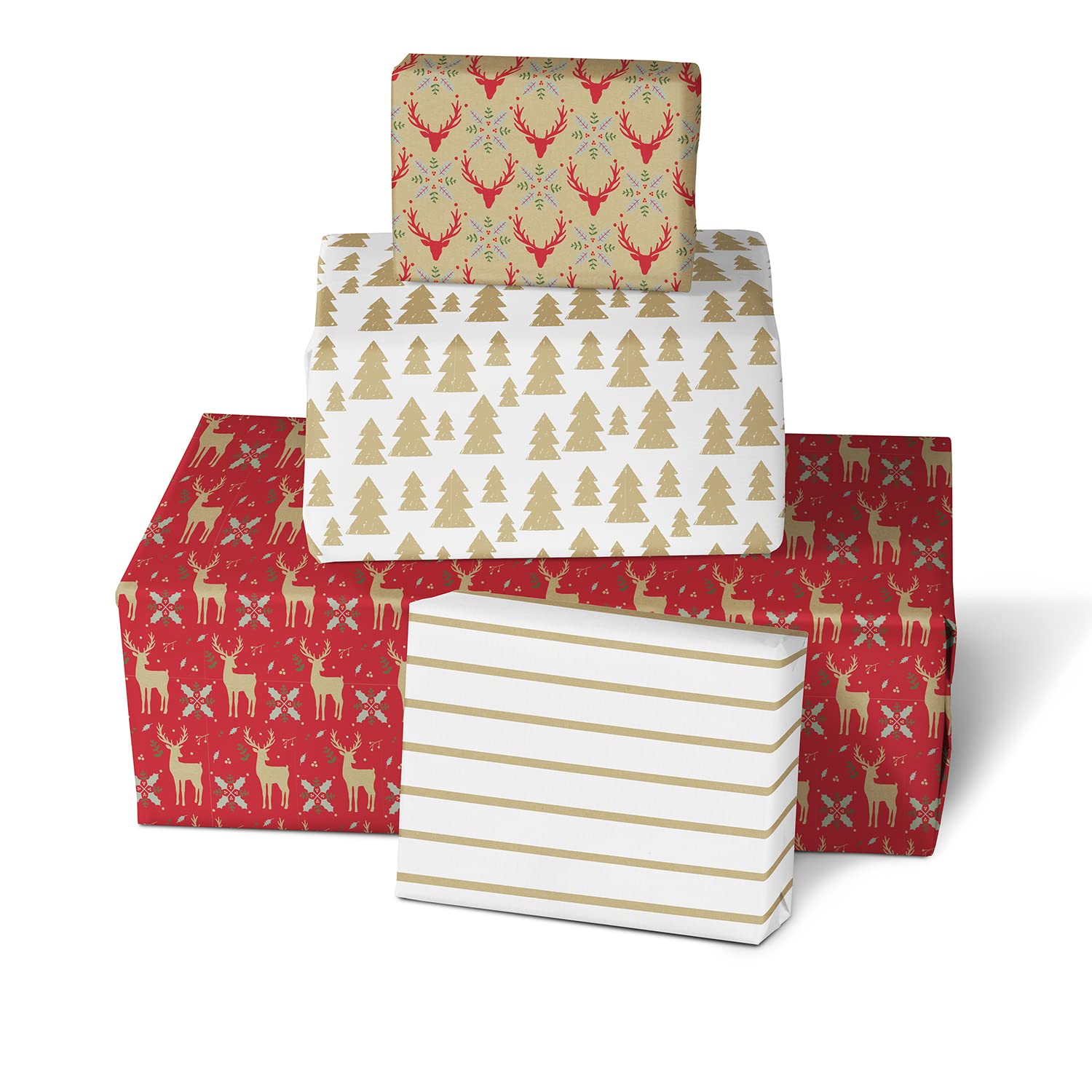 Clairefontaine 223877AMZC- Un Carton De 10 Rouleaux De Papier Cadeau - Papier Kraft 70g - Dimensions : 5x0,70m - Motif : "Lovely Home Red", Fêtes de Noël