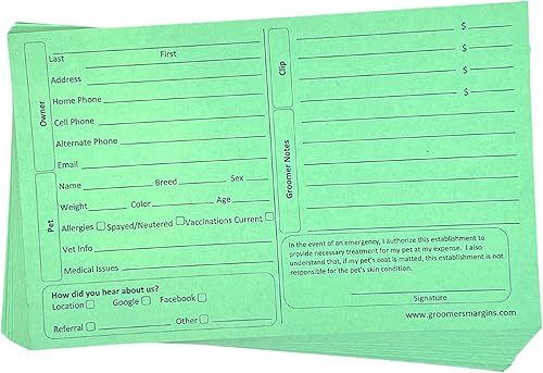 Miniatura 1 de Tarjetas verdes de aseo para perros de 5 x 8 pulgadas (paquete de 100 tarjetas de 8 x 5 pulgadas) para veterinarios, registros de perreras de