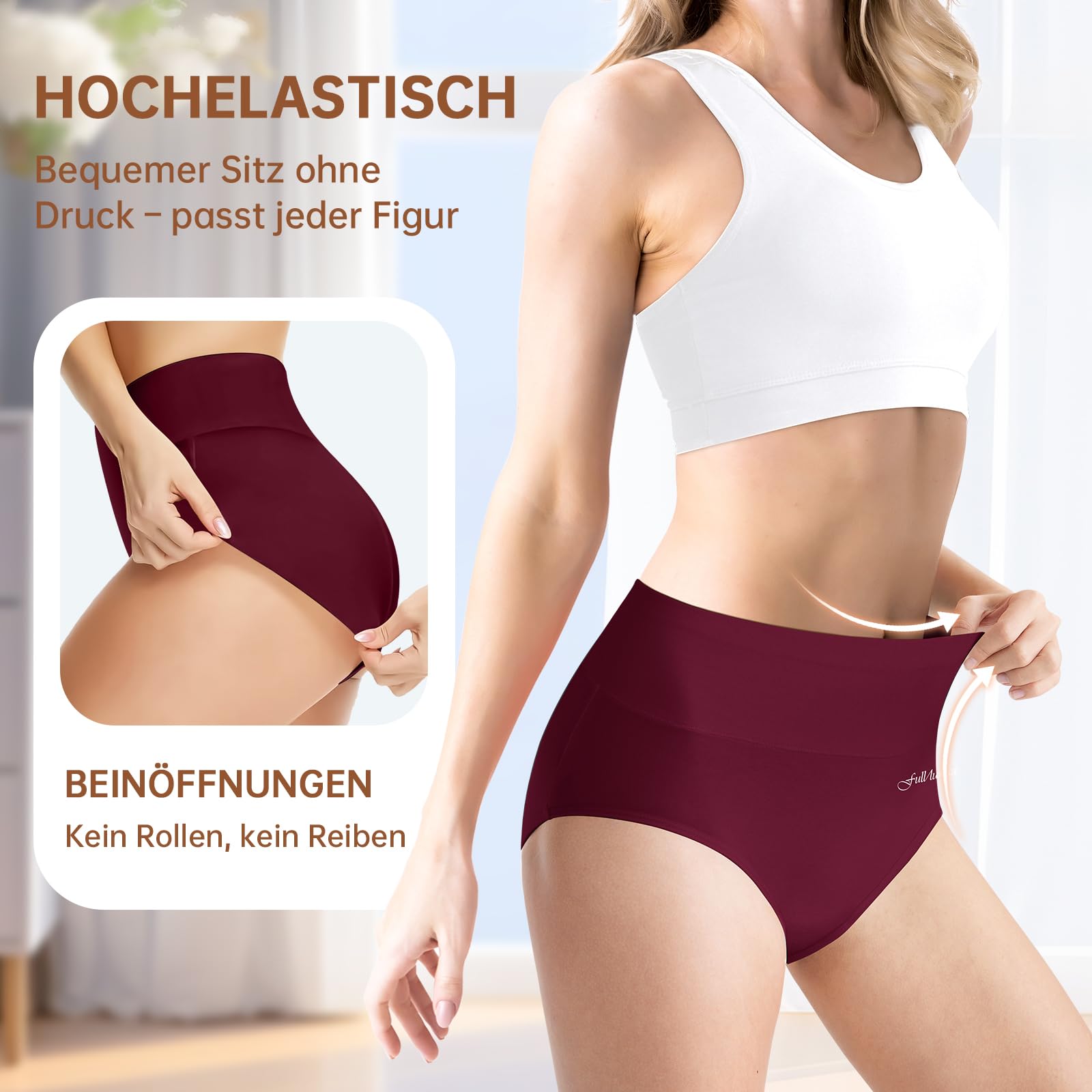 Fullluwaa Mutande Donna 5 Pezzi - Mutande Alte Donna - Elastiche, Traspiranti, Vita Alta