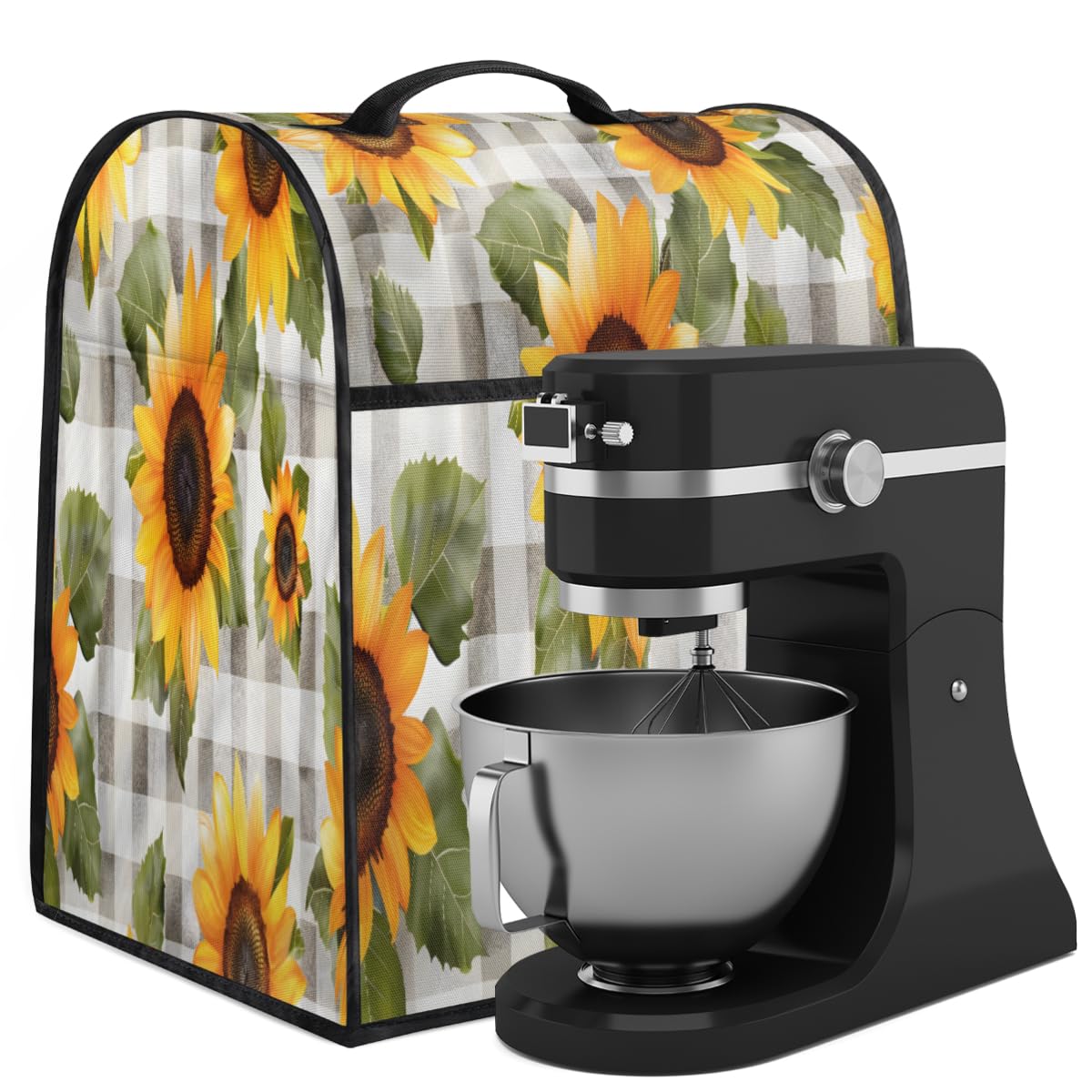 Coffee Maker Cover Checkered Sunflower Kitchen Appliance Covers Small Appliance Covers Blender Cover Juicer Cover Dust Covers for Kitchen Appliances with Top Handle and Pockets,Washable,B435