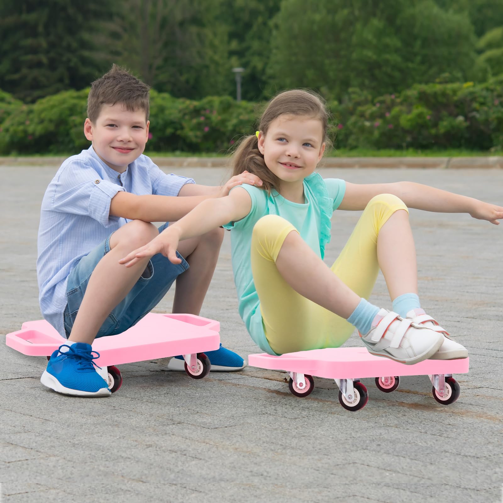 Ark miido Kids Sitting Scooter Board with Handles Swivel Casters Square Plastic Floor Surfer for Gym Class Children Physical Education Home Use