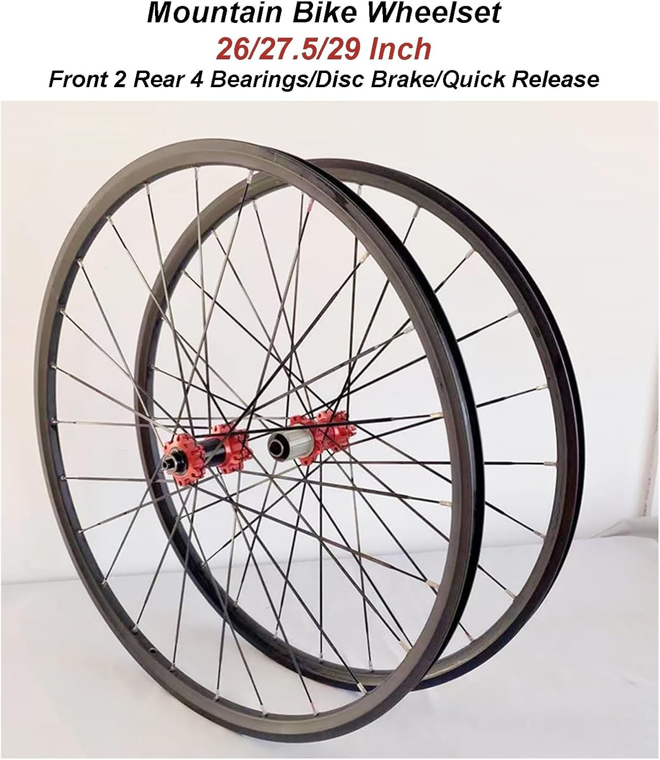 Zestaw kół do roweru górskiego 26/27.5/29 cali, obręcz z aluminium, 24H przód, 2 tyły, 4 łożyska, hamulec tarczowy QR 100/135 mm, zestaw kół do kasety 7-11 biegów.