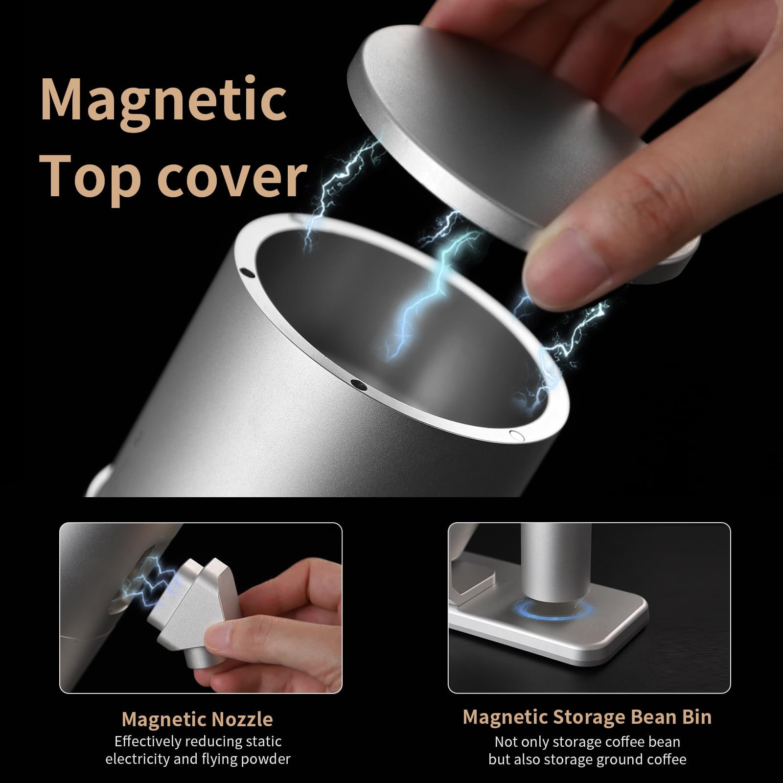 Molinillo eléctrico de café con rebabas – Molinillo eléctrico de ajuste continuo con rebaba cónica de acero inoxidable CNC y tapa magnética y taza dosificadora