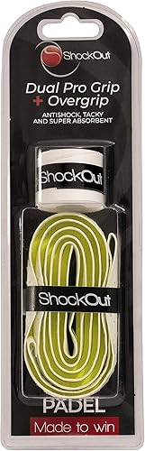 ShockOut Dual Pro Grip + Overgrip (blancoamarillo) - Sistema combinado de absorción de impactos y mejora de agarre para deportes de raqueta