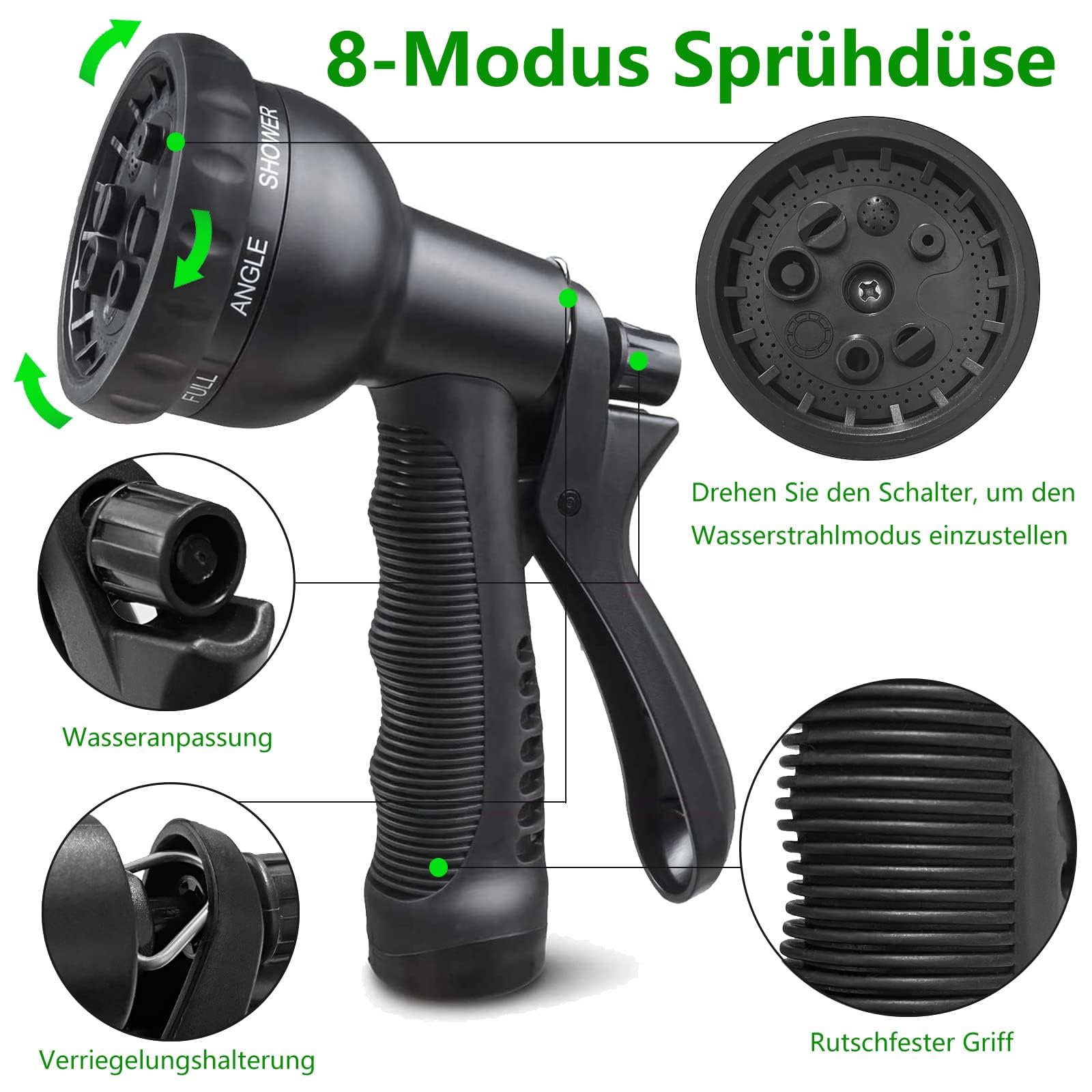 15M/50FT Flexibler Gartenschlauch, Wasserschlauch Dehnbar mit 8 Modi Wassersprühpistole, Adapter für 1/2' 3/4' Zoll und Wandhalterung, Schlauch Flexibel Bewässerung für den Außenbereich - 5