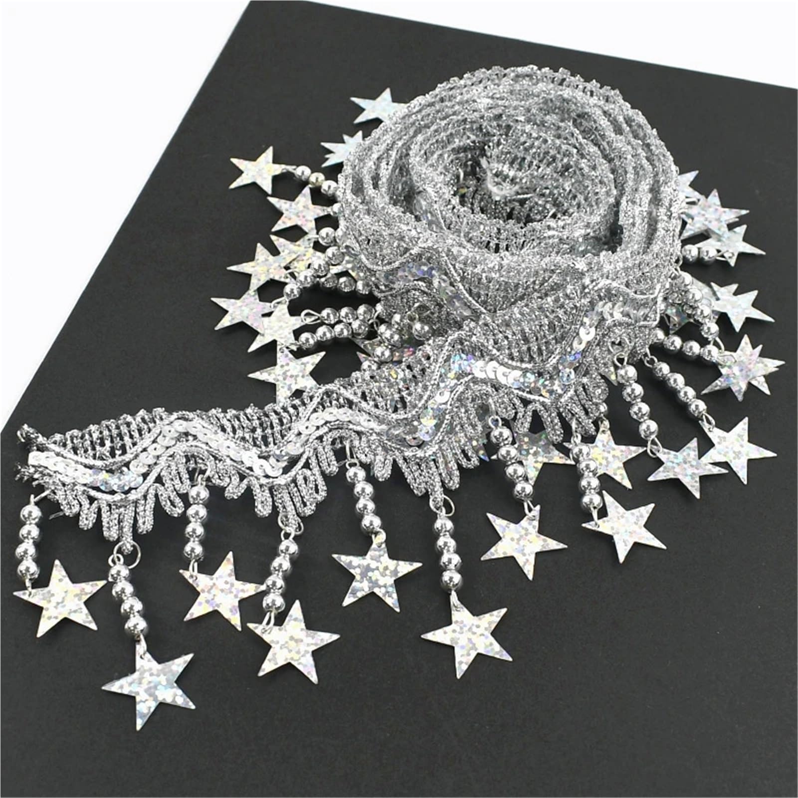 Cenefa con flecos y abalorios Borla colgante de lentejuelas | Borlas de encaje vestido de baile latino decoración cordones ropa cortina materiales de costura(Gold-85mm,10Meters)