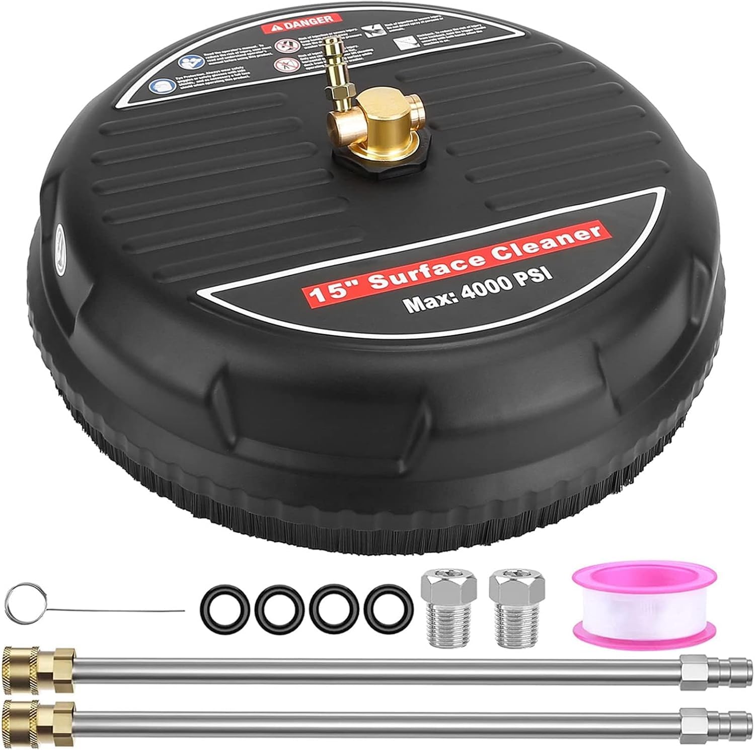 Surface Cleaner for Pressure Washer, Driveway Power Washer Attachment with 2 Extension Wands and 2 Replacement Nozzles, 4000 PSI, Black (15 inch) — image 1