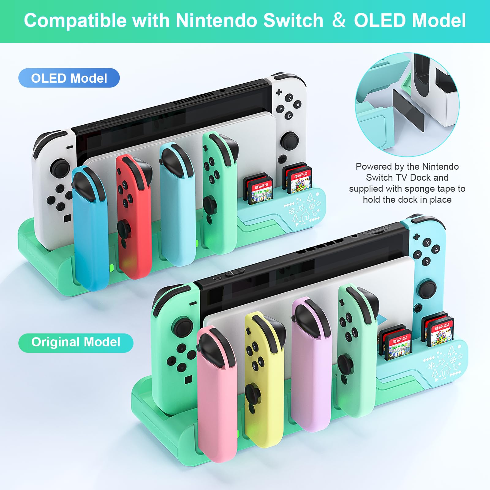 Animal Crossing Edition Switch Controller stacja dokująca do ładowania – ładuje do 6 joyconów, kompatybilny z modelem Nintendo Switch & Switch OLED, złącze USB-C, przechowywanie kart do gier