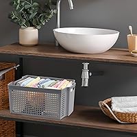 Vista 4 de Cestas de almacenamiento apilables de plástico grandes, contenedor de almacenamiento apilable gris, paquete de 6