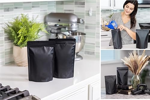 Miniatura 6 de Paquete de 50 bolsas de pie de color negro mate  Bolsas resellables a prueba de olores, de 5 mil, 7 x 10 pulgadas, bolsa de embalaje de papel de