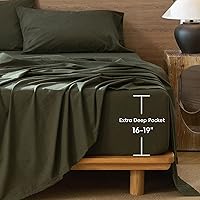 Vista 2 de MooMee Sábana bajera ajustable de solo 100% algodón lavado con textura parecida al lino, transpirable, duradera, suave, cómoda, bolsillo profundo