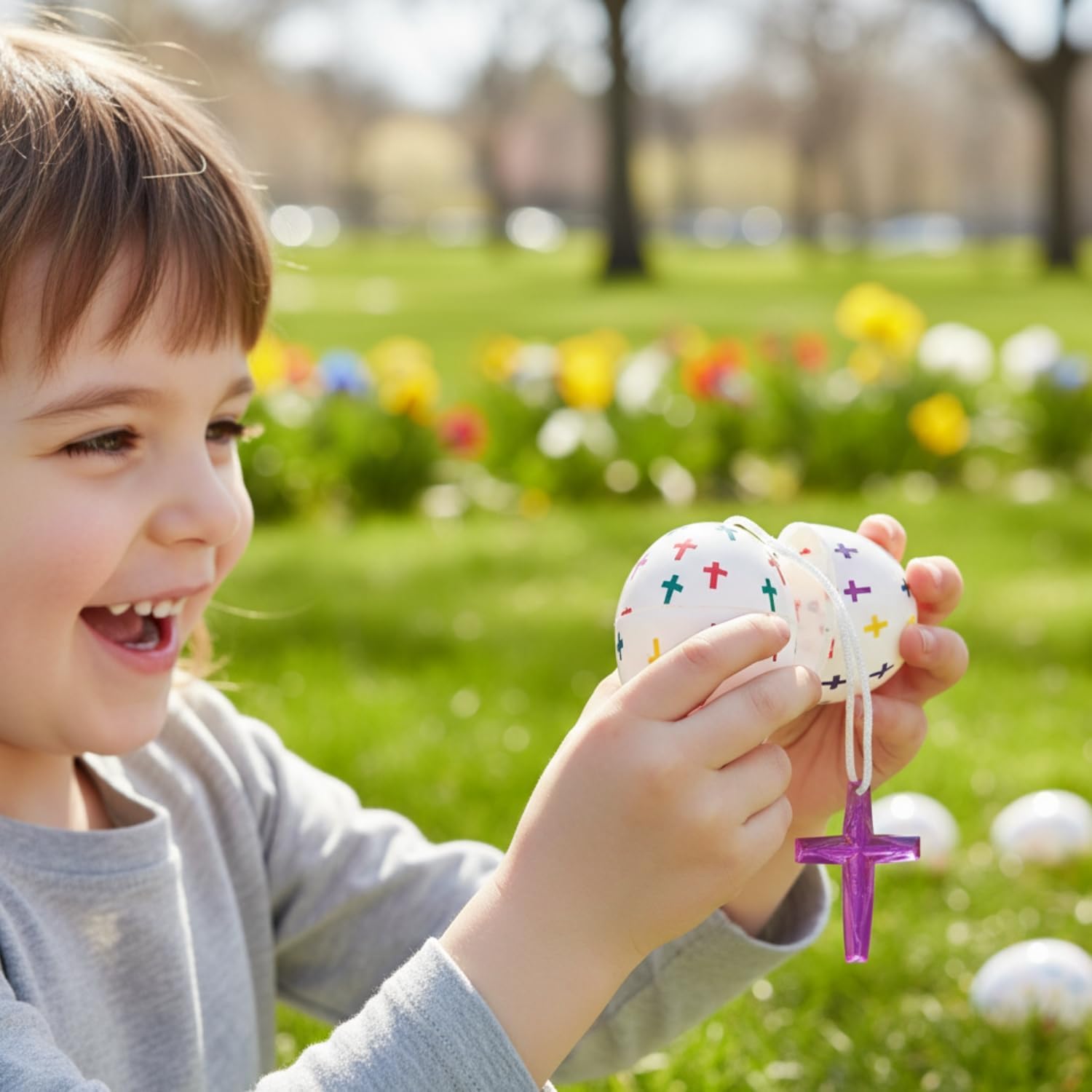 Fun Express 2 1/2" Bright Cross-Filled Plastic Easter Eggs - Party Supplies - 24 Pieces