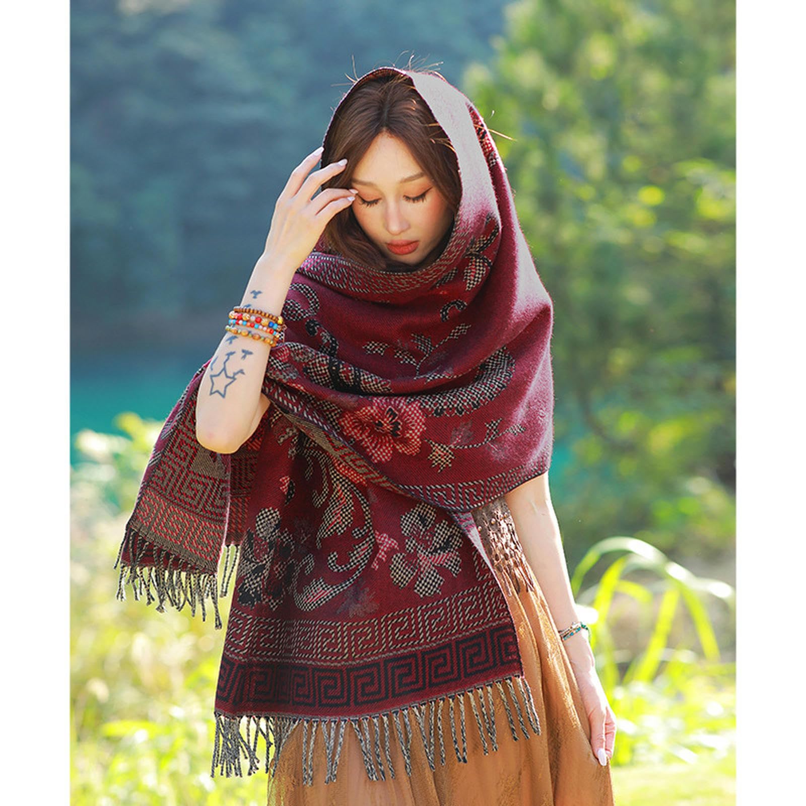 Sciarpa Donna Sciarpa da Donna Autunno E Inverno Mantello Esterno Caldo Spesso Viaggio Sciarpa Letteraria Nappa Sciarpa al Collo Regalo da Donna 65 * 200cm-blu