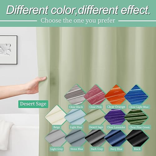 Miniatura 2 de Mrs Awesome Cortina de ducha con 3 imanes, 72 x 72 pulgadas, 4G, PEVA, ligera e impermeable, cortina de ducha de plástico para baño, salvia del