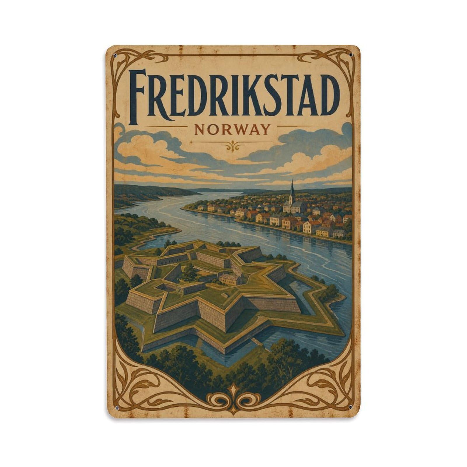 Metal Tin Sign Vintage Travel Norway Fredrikstad
