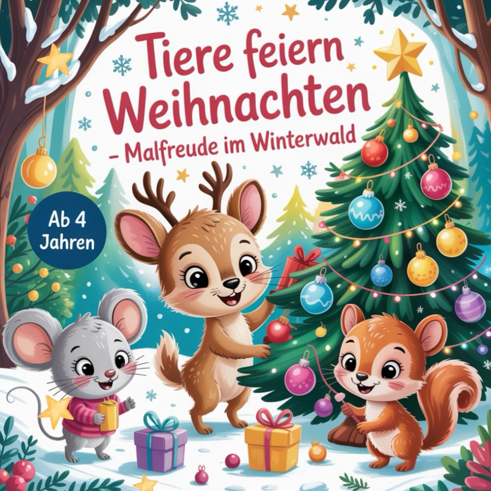 Tiere feiern Weihnachten – Malfreude im Winterwald: Special Edition mit 60 Ausmalbildern! Ein fröhliches Weihnachts-Malbuch für Kinder ab 4 Jahren – ... und großen Flächen zum einfachen Ausmalen.