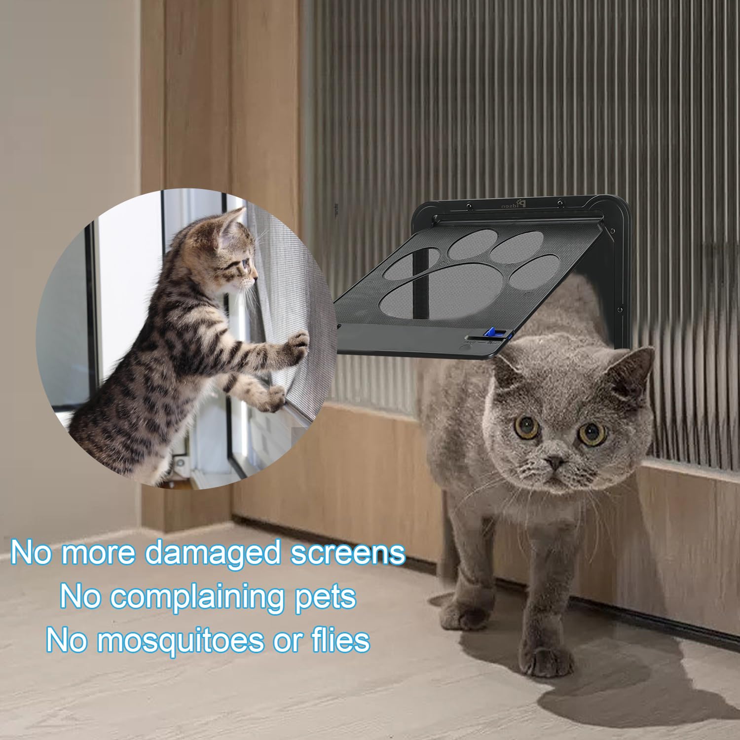 Katzenklappe Innentür Aussentür Hundeklappe für Fliegengitter Hundeklappen für Türen Fenster mit Magnet und Schloss Katzentür Fliegengittertür mit Katzenklappe für Mittelgroße Kleine Hunde und Katze