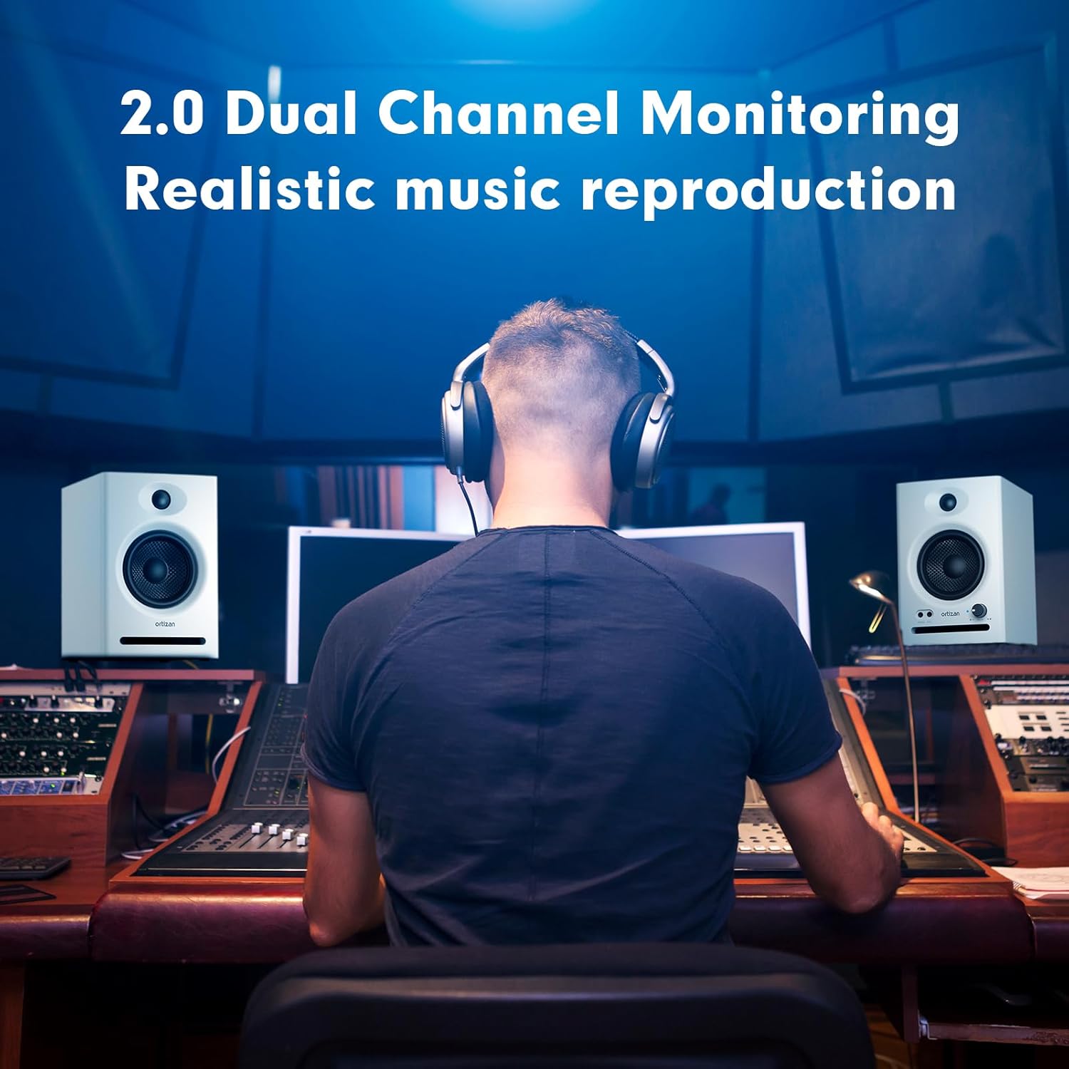 Ortizan C7 Dual-Mode 2.0 Studio Monitors, Active Monitor Speakers for Near Field Music Production, Bluetooth 5.3 Wireless Computer PC Monitor Gaming Bookshelf Speakers(Pair, White) - Image 6