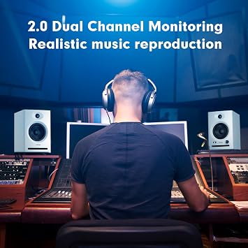 Ortizan C7 Dual-Mode 2.0 Studio Monitors, Active Monitor Speakers for Near Field Music Production, Bluetooth 5.3 Wireless Computer PC Monitor Gaming Bookshelf Speakers(Pair, White)