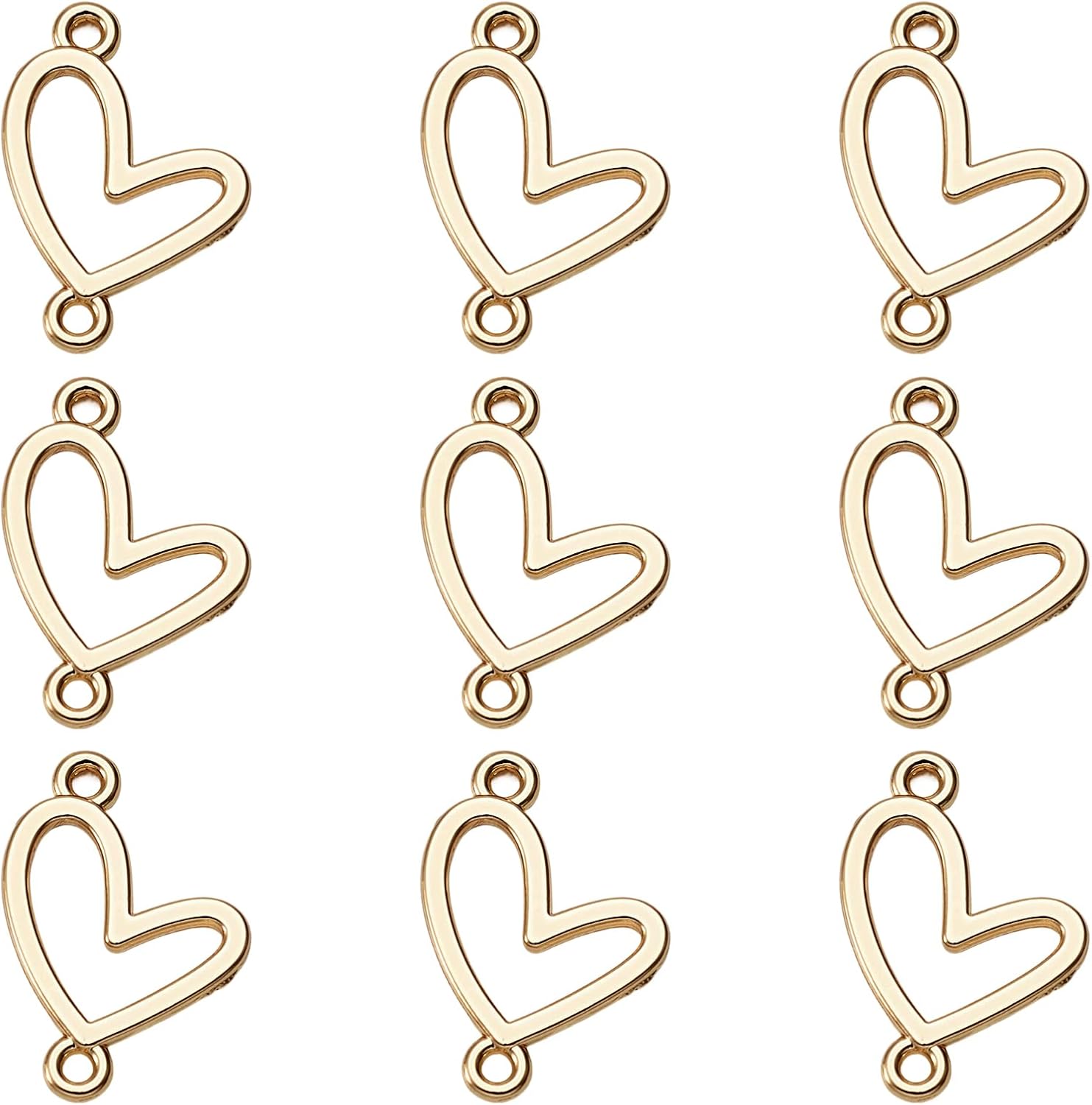 10Pcs Gold Heart Charms Heart Link Pendants Light Gold Connector Charms Double Loops Love Ring Pendants for Earrings Bracelet Necklace Macrame Making