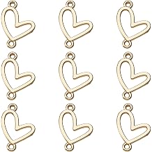 10Pcs Gold Heart Charms Heart Link Pendants Light Gold Connector Charms Double Loops Love Ring Pendants for Earrings Bracelet Necklace Macrame Making