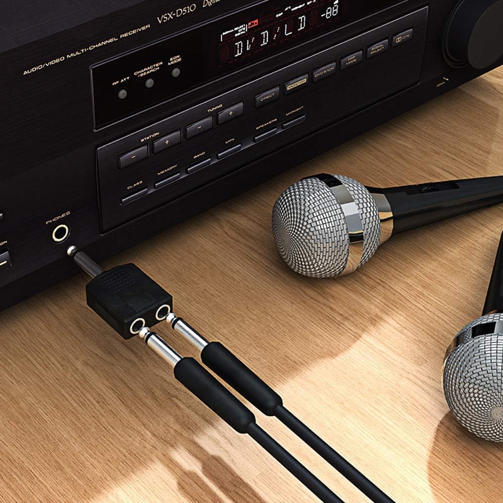 RUNCCI-YUN Adapter rozdzielacza Mono 6,35 mm TS męski 1/4" żeński - gniazdo audio dla urządzeń TS