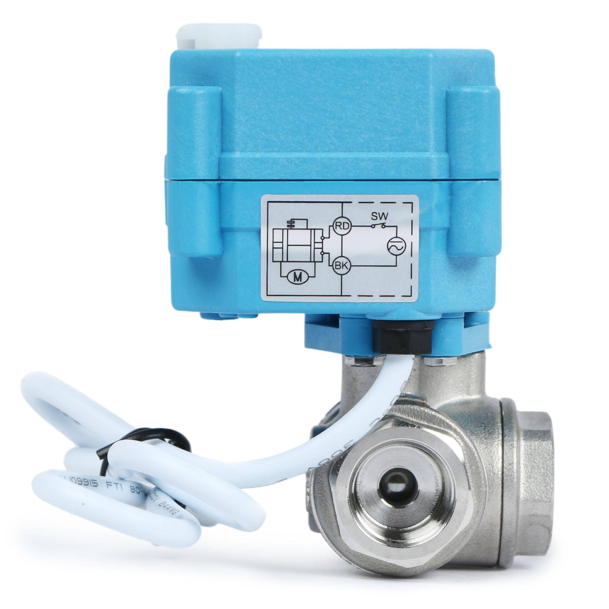 U.S. Solid Valvola 3 vie motorizzata 3/8" in acciaio inox – AC 110–230 V, Tipo L, funzione manuale, porto standard, per acqua